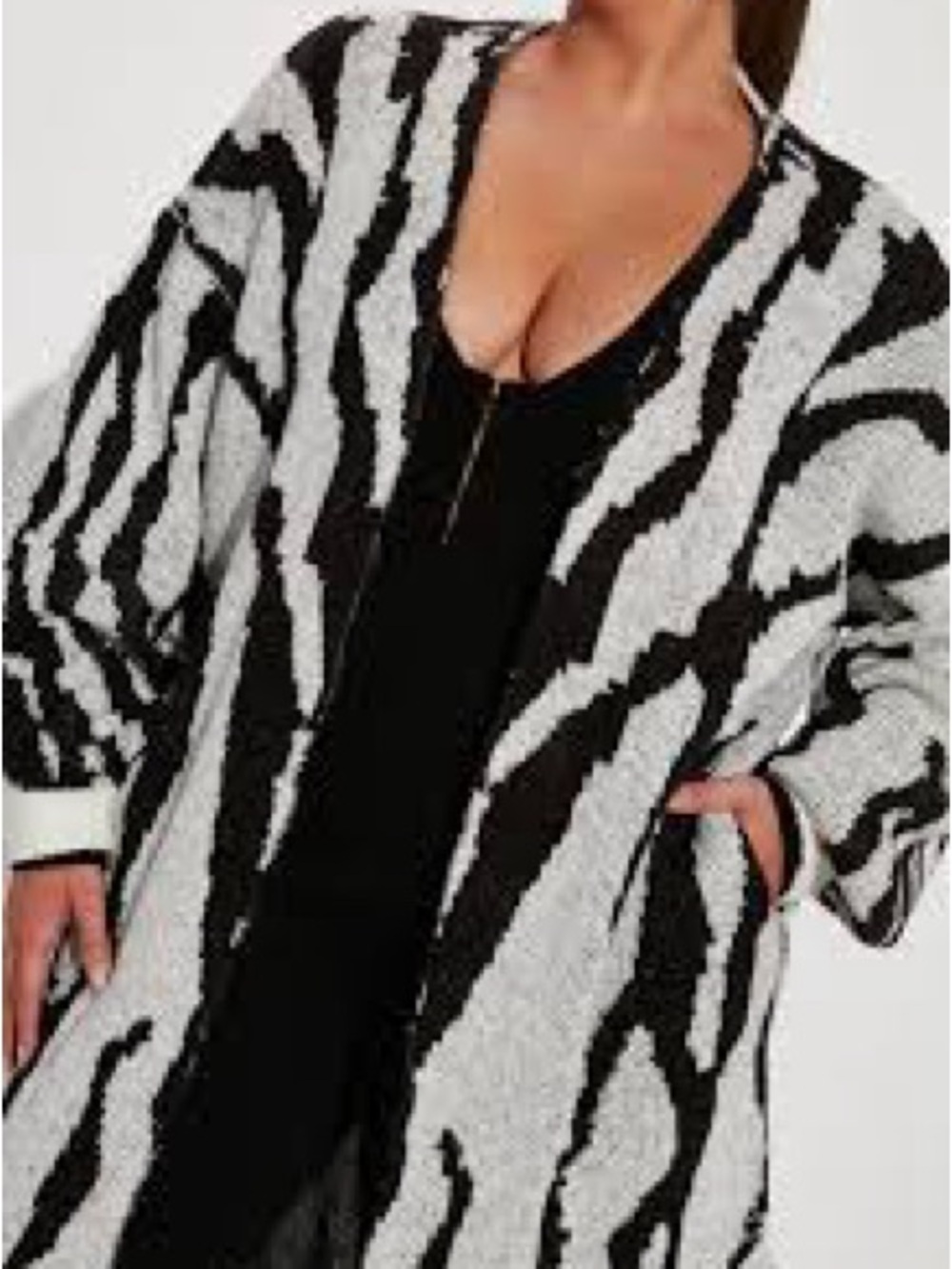 Mustard Seed Black & White Zebra-Print Longline Cardigan